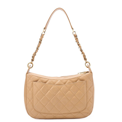 CHANEL Caviar Skin Coco Mark One-Shoulder Bag Beige Gold-Tone Hardware, Pre-Owned