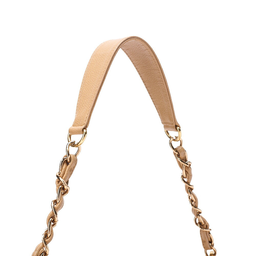 CHANEL Caviar Skin Coco Mark One-Shoulder Bag Beige Gold-Tone Hardware, Pre-Owned