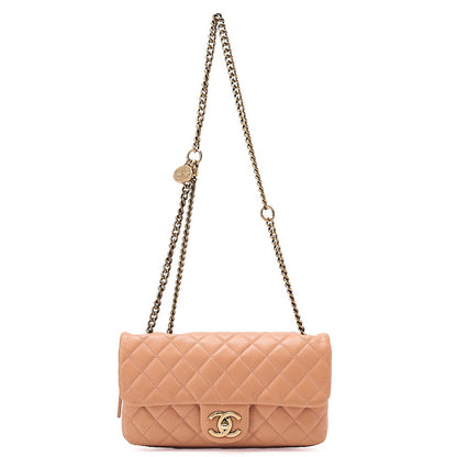 CHANEL Lambskin Matelasse 25cm Single Flap Logo Chain Shoulder Beige Gold-Tone Hardware, Pre-Owned