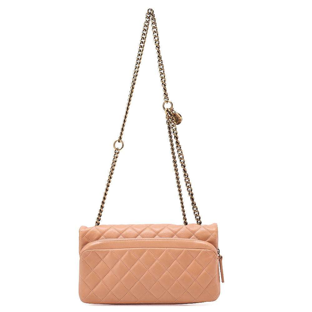 CHANEL Lambskin Matelasse 25cm Single Flap Logo Chain Shoulder Beige Gold-Tone Hardware, Pre-Owned