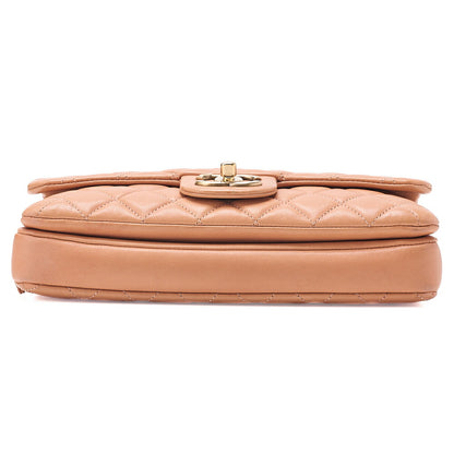 CHANEL Lambskin Matelasse 25cm Single Flap Logo Chain Shoulder Beige Gold-Tone Hardware, Pre-Owned
