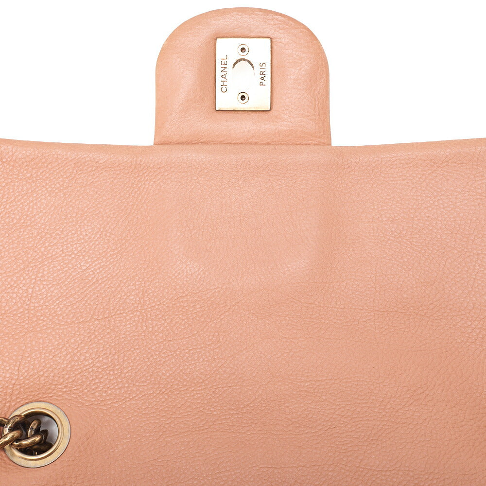 CHANEL Lambskin Matelasse 25cm Single Flap Logo Chain Shoulder Beige Gold-Tone Hardware, Pre-Owned