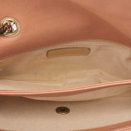 CHANEL Lambskin Matelasse 25cm Single Flap Logo Chain Shoulder Beige Gold-Tone Hardware, Pre-Owned