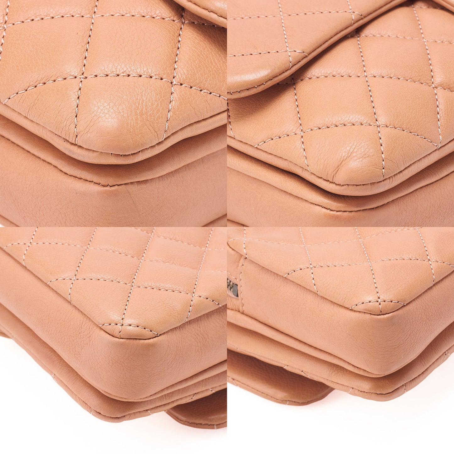 CHANEL Lambskin Matelasse 25cm Single Flap Logo Chain Shoulder Beige Gold-Tone Hardware, Pre-Owned