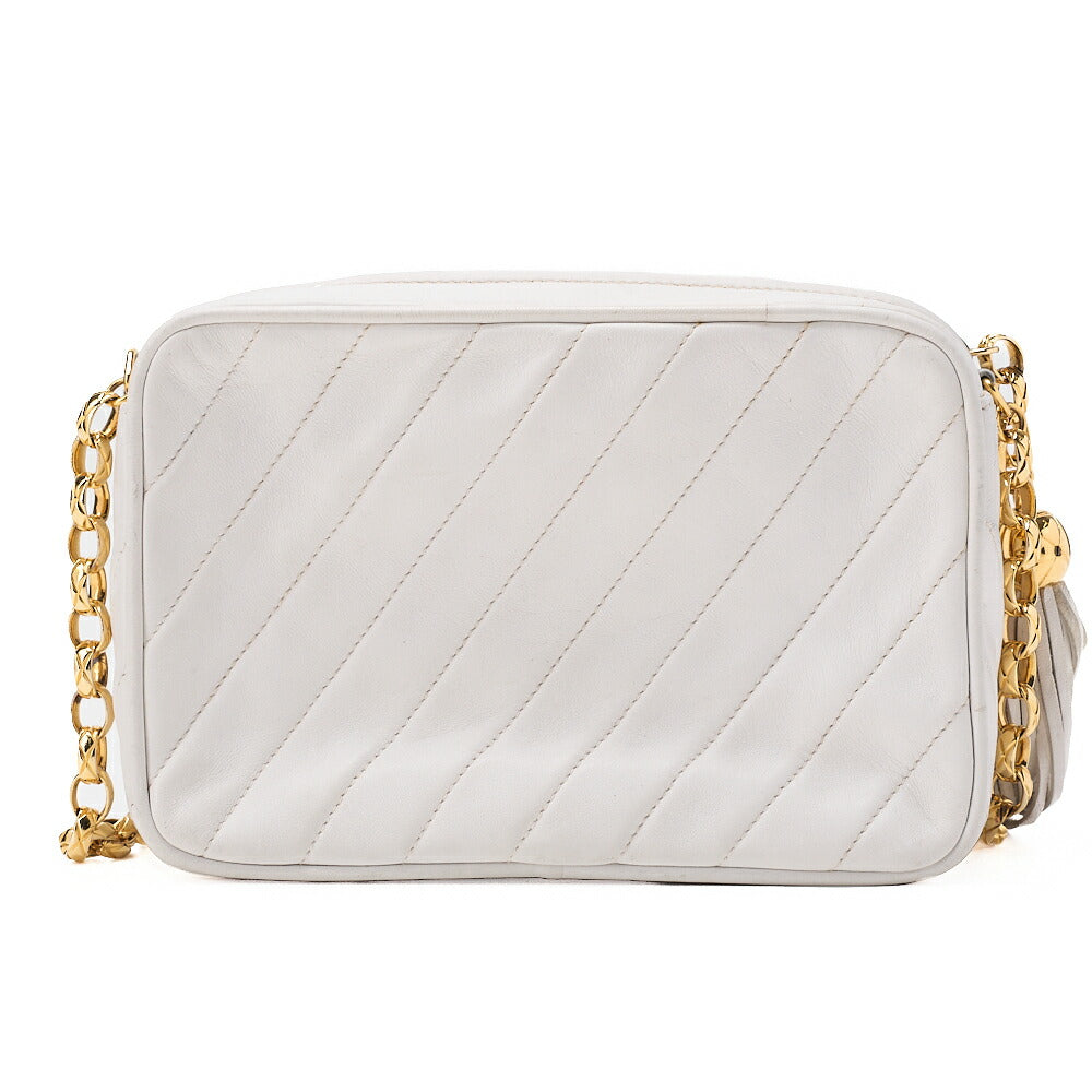 CHANEL Lambskin Diagonal Stitch Fringe Bijou Chain Shoulder White Gold-Tone Hardware, Pre-Owned