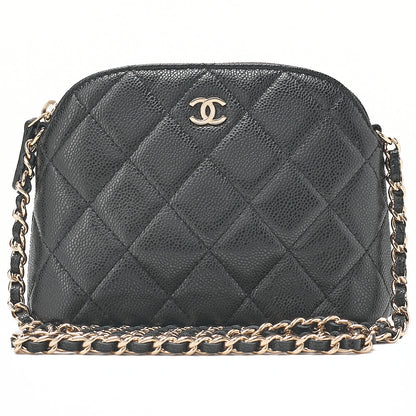 CHANEL Chain Shoulder Bag Minimat Telass? 16 Caviar Skin Black Gold-Tone Hardware, Pre-Owned