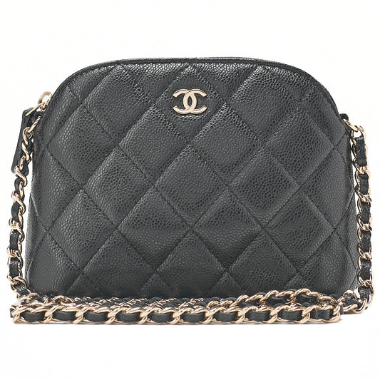 CHANEL Chain Shoulder Bag Minimat Telass? 16 Caviar Skin Black Gold-Tone Hardware, Pre-Owned