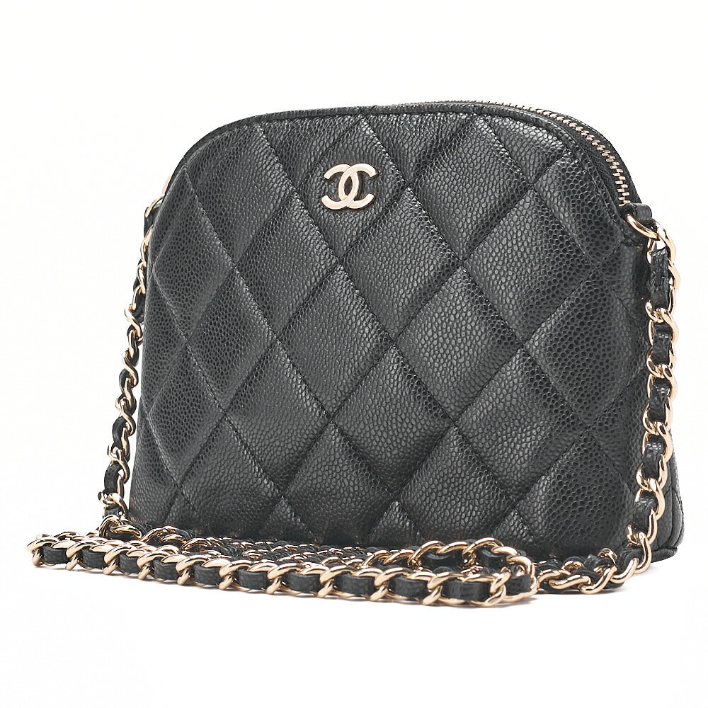 CHANEL Chain Shoulder Bag Minimat Telass? 16 Caviar Skin Black Gold-Tone Hardware, Pre-Owned