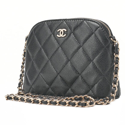 CHANEL Chain Shoulder Bag Minimat Telass? 16 Caviar Skin Black Gold-Tone Hardware, Pre-Owned