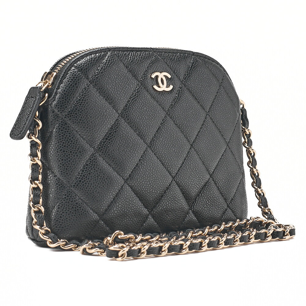 CHANEL Chain Shoulder Bag Minimat Telass? 16 Caviar Skin Black Gold-Tone Hardware, Pre-Owned