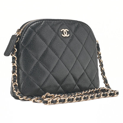 CHANEL Chain Shoulder Bag Minimat Telass? 16 Caviar Skin Black Gold-Tone Hardware, Pre-Owned