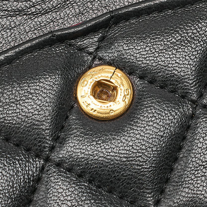 CHANEL Lambskin Matelasse Double Flap 25cm Chain Shoulder Black Gold-Tone Hardware, Pre-Owned