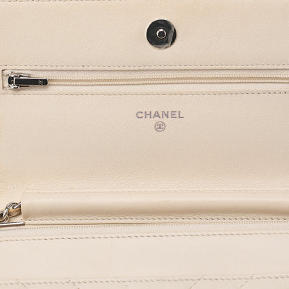 CHANEL Chain Wallet Matelasse V-Stitch Lambskin Beige Silver-Tone Hardware, Pre-Owned
