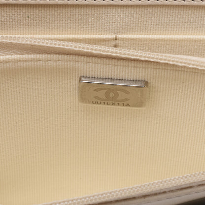 CHANEL Chain Wallet Matelasse V-Stitch Lambskin Beige Silver-Tone Hardware, Pre-Owned