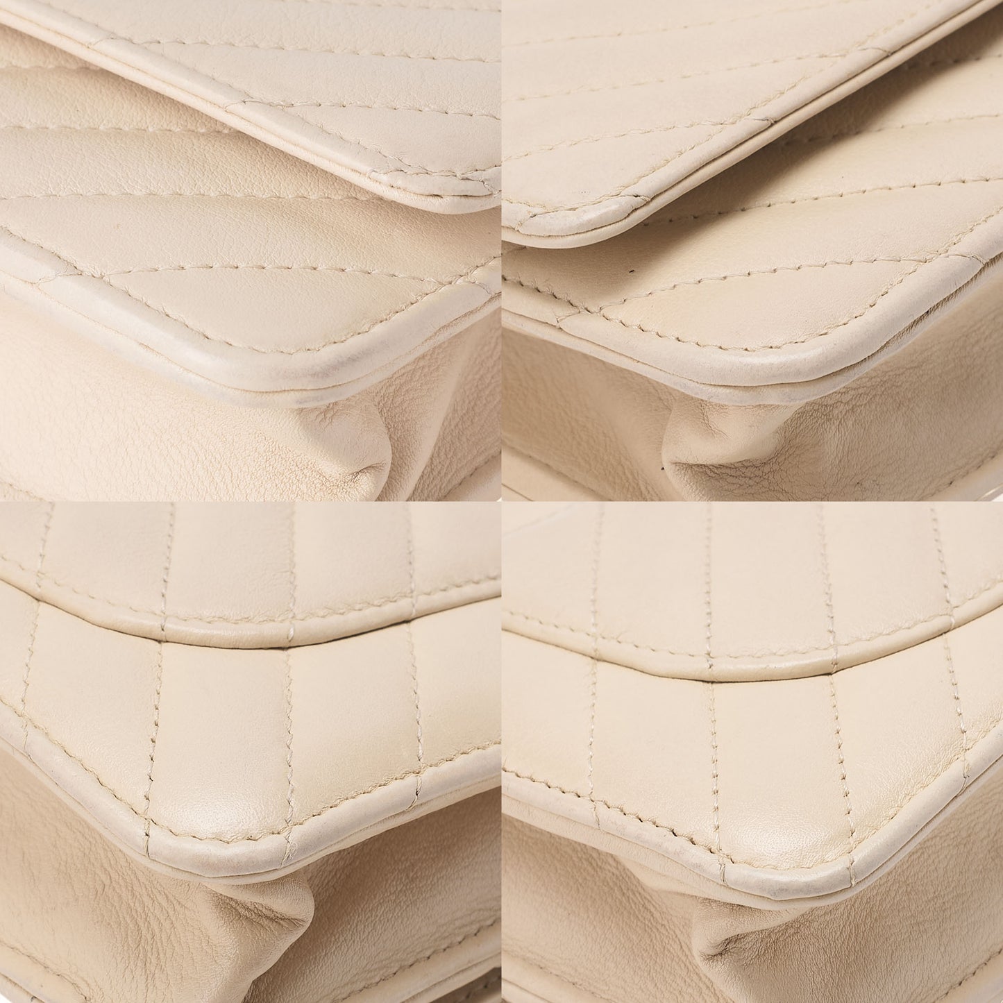CHANEL Chain Wallet Matelasse V-Stitch Lambskin Beige Silver-Tone Hardware, Pre-Owned