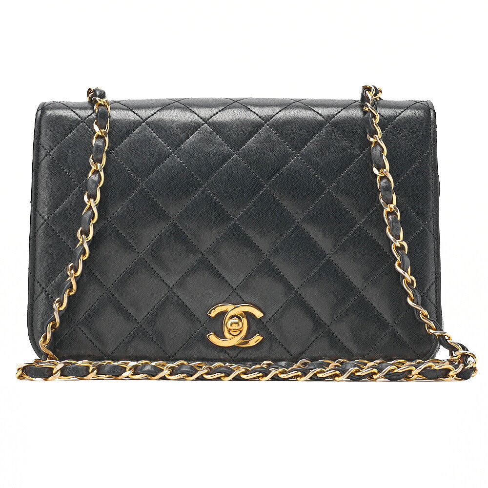 CHANEL Lambskin Matelasse Full Flap 22cm Turn Lock Chain Shoulder Black Gold-Tone Hardware, Pre-Owned