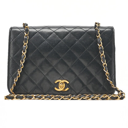 CHANEL Lambskin Matelasse Full Flap 22cm Turn Lock Chain Shoulder Black Gold-Tone Hardware, Pre-Owned