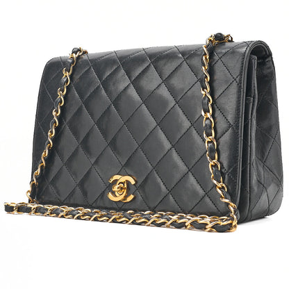CHANEL Lambskin Matelasse Full Flap 22cm Turn Lock Chain Shoulder Black Gold-Tone Hardware, Pre-Owned