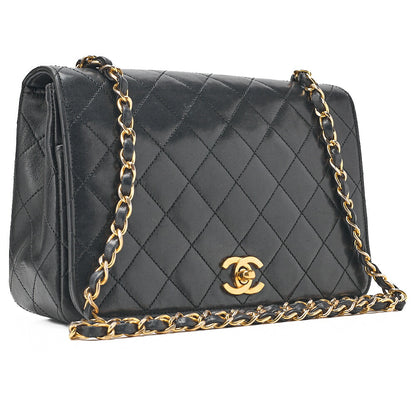 CHANEL Lambskin Matelasse Full Flap 22cm Turn Lock Chain Shoulder Black Gold-Tone Hardware, Pre-Owned