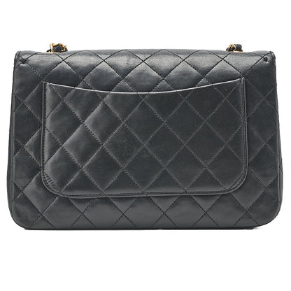 CHANEL Lambskin Matelasse Full Flap 22cm Turn Lock Chain Shoulder Black Gold-Tone Hardware, Pre-Owned