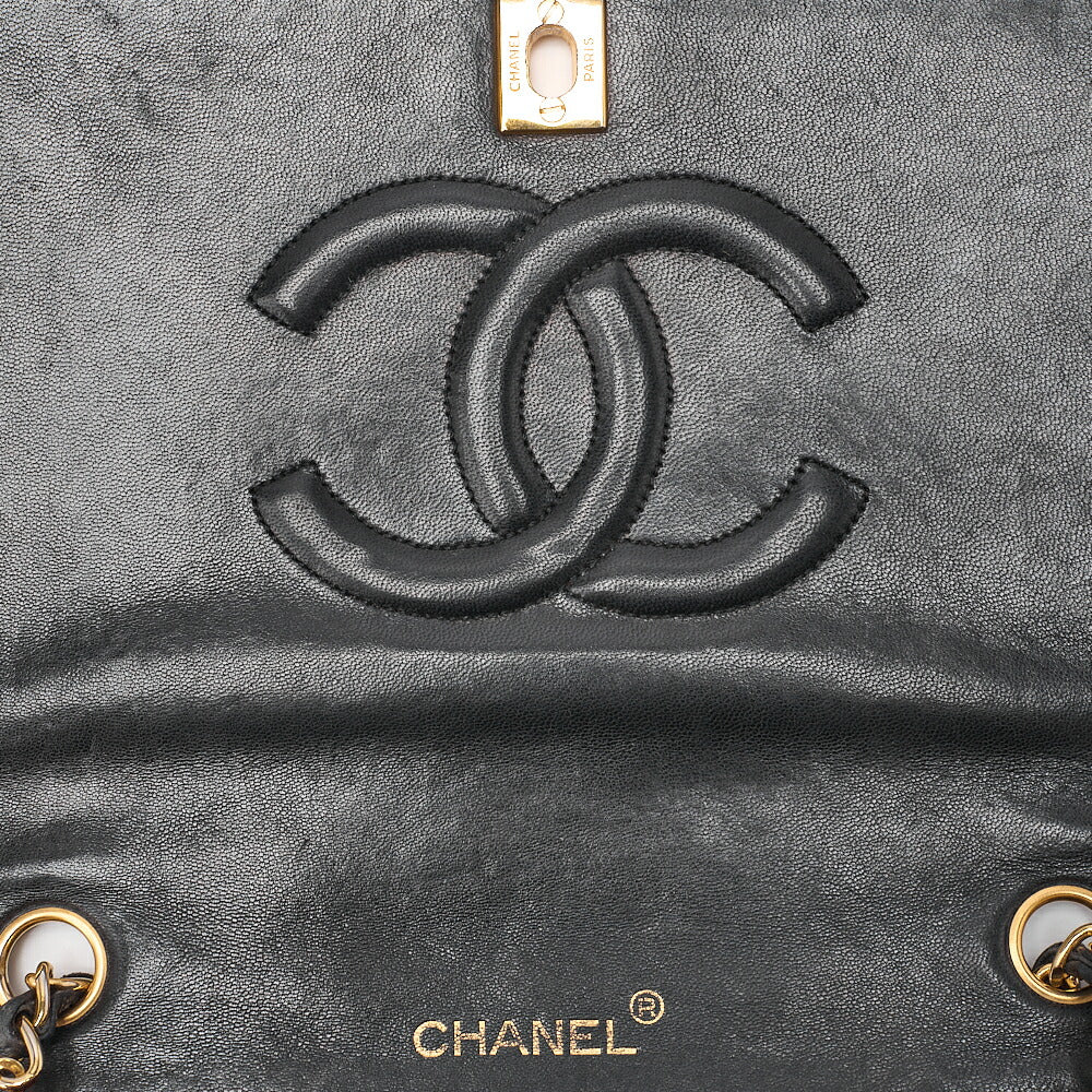 CHANEL Lambskin Matelasse Full Flap 22cm Turn Lock Chain Shoulder Black Gold-Tone Hardware, Pre-Owned