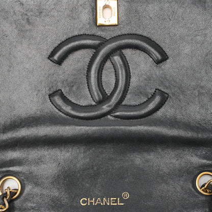 CHANEL Lambskin Matelasse Full Flap 22cm Turn Lock Chain Shoulder Black Gold-Tone Hardware, Pre-Owned
