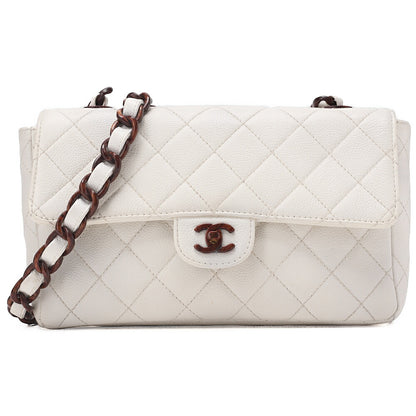 CHANEL Wood Chain Shoulder Bag Caviar Skin Wood Pattern Single White Gold-Tone Hardware, Pre-Owned