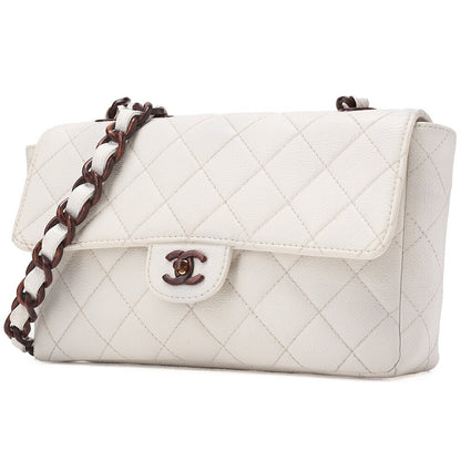 CHANEL Wood Chain Shoulder Bag Caviar Skin Wood Pattern Single White Gold-Tone Hardware, Pre-Owned