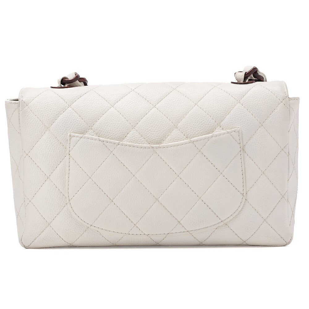 CHANEL Wood Chain Shoulder Bag Caviar Skin Wood Pattern Single White Gold-Tone Hardware, Pre-Owned