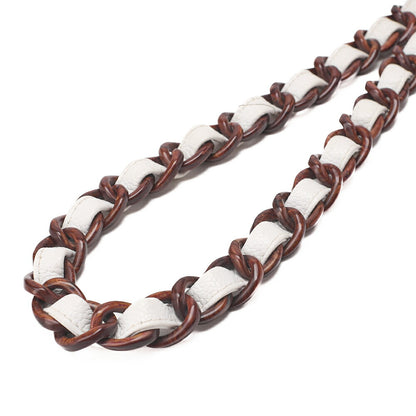 CHANEL Wood Chain Shoulder Bag Caviar Skin Wood Pattern Single White Gold-Tone Hardware, Pre-Owned
