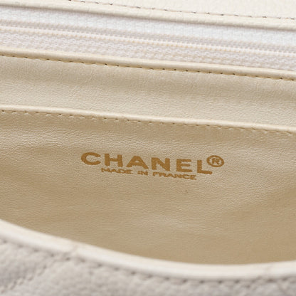 CHANEL Wood Chain Shoulder Bag Caviar Skin Wood Pattern Single White Gold-Tone Hardware, Pre-Owned