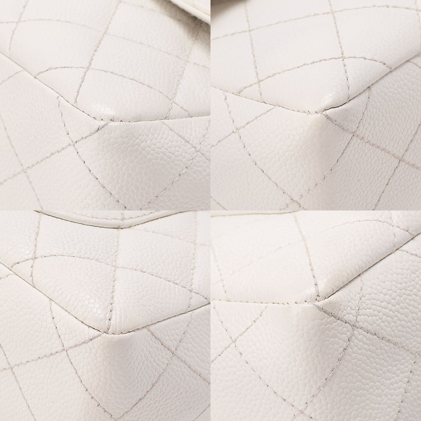 CHANEL Wood Chain Shoulder Bag Caviar Skin Wood Pattern Single White Gold-Tone Hardware, Pre-Owned