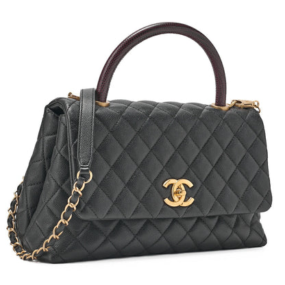 CHANEL Shoulder Bag Matelasse Coco Handle 29 S 2WAY Handbag Caviar Skin x Lizard Black x Bordeaux Gold-Tone Hardware, Pre-Owned
