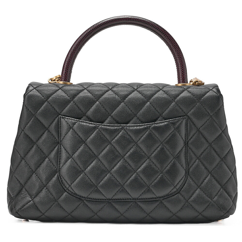 CHANEL Shoulder Bag Matelasse Coco Handle 29 S 2WAY Handbag Caviar Skin x Lizard Black x Bordeaux Gold-Tone Hardware, Pre-Owned