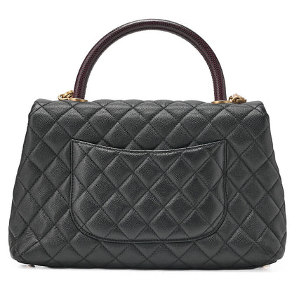 CHANEL Shoulder Bag Matelasse Coco Handle 29 S 2WAY Handbag Caviar Skin x Lizard Black x Bordeaux Gold-Tone Hardware, Pre-Owned