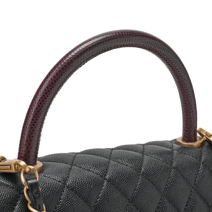 CHANEL Shoulder Bag Matelasse Coco Handle 29 S 2WAY Handbag Caviar Skin x Lizard Black x Bordeaux Gold-Tone Hardware, Pre-Owned