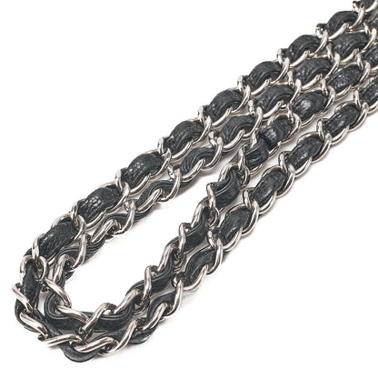 CHANEL Caviar Skin Deka Matelasse 30cm Double Flap Chain Shoulder Bag Black Silver-Tone Hardware, Pre-Owned