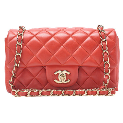 CHANEL Chain Shoulder Bag Mini Matelasse 20cm Lambskin Red Gold-Tone Hardware, Pre-Owned
