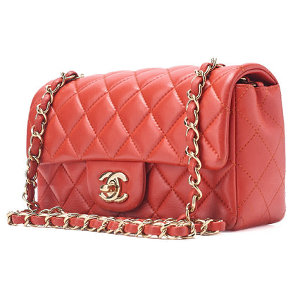 CHANEL Chain Shoulder Bag Mini Matelasse 20cm Lambskin Red Gold-Tone Hardware, Pre-Owned
