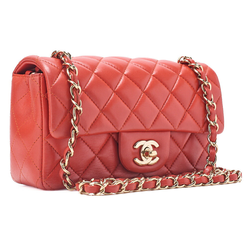 CHANEL Chain Shoulder Bag Mini Matelasse 20cm Lambskin Red Gold-Tone Hardware, Pre-Owned