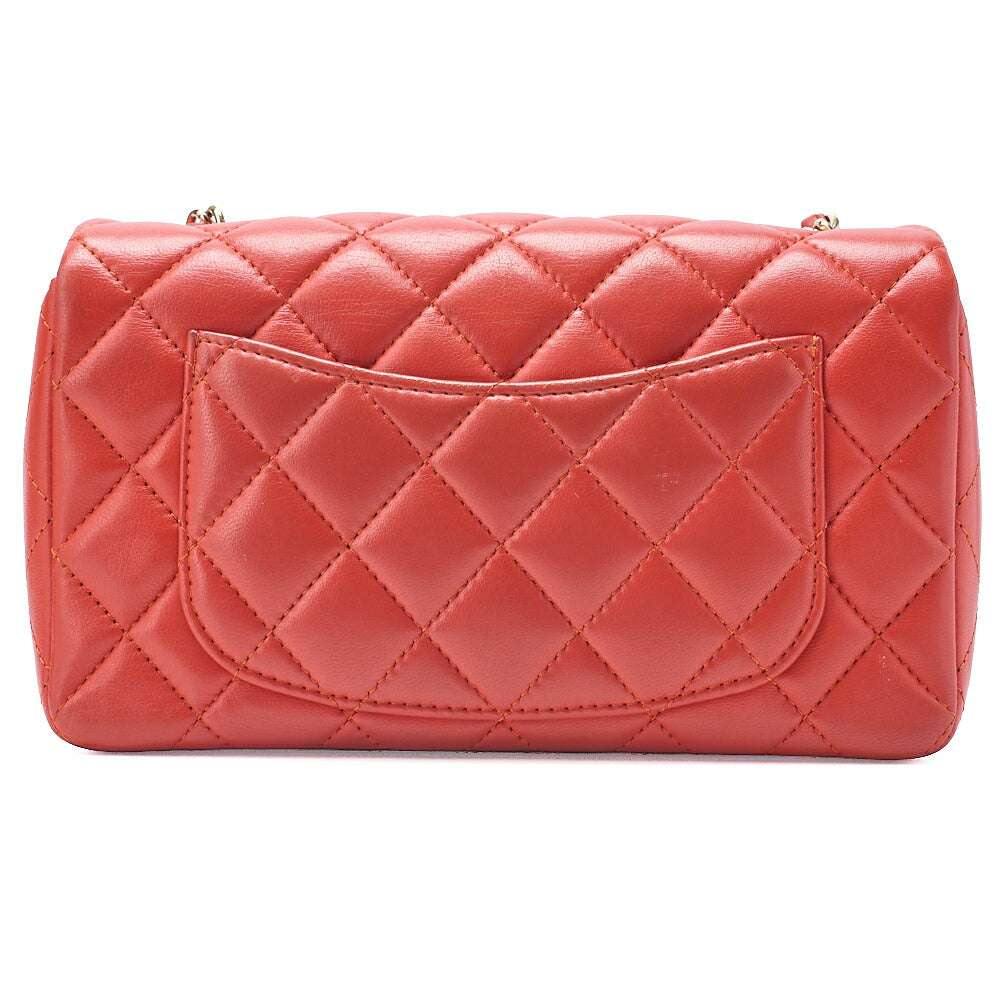 CHANEL Chain Shoulder Bag Mini Matelasse 20cm Lambskin Red Gold