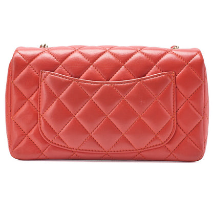 CHANEL Chain Shoulder Bag Mini Matelasse 20cm Lambskin Red Gold-Tone Hardware, Pre-Owned