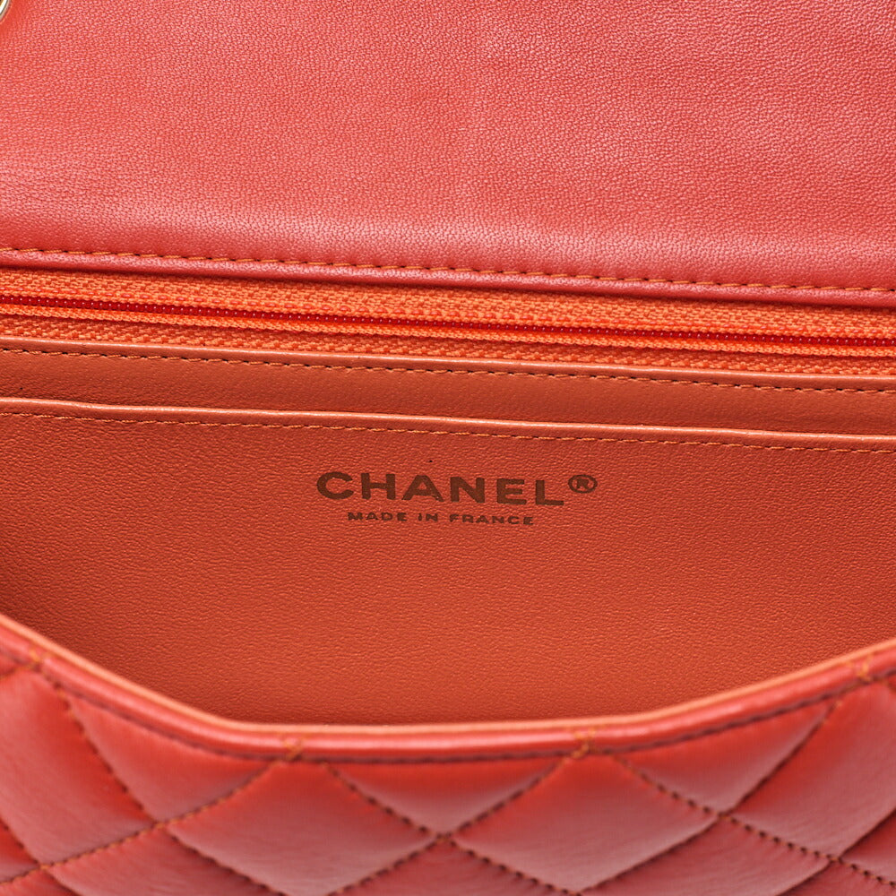 CHANEL Chain Shoulder Bag Mini Matelasse 20cm Lambskin Red Gold-Tone Hardware, Pre-Owned