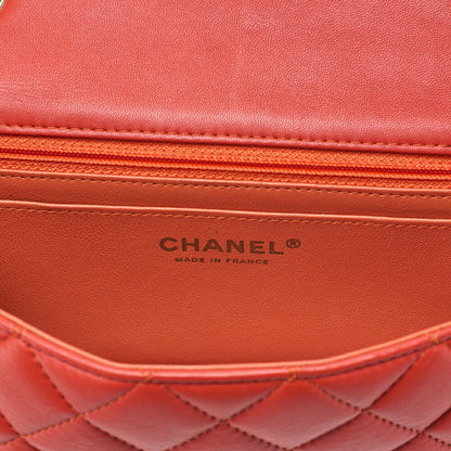 CHANEL Chain Shoulder Bag Mini Matelasse 20cm Lambskin Red Gold-Tone Hardware, Pre-Owned