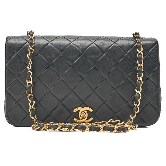 CHANEL Lambskin Matelasse Full Flap 23cm Chain Shoulder Black Gold-Tone Hardware, Pre-Owned