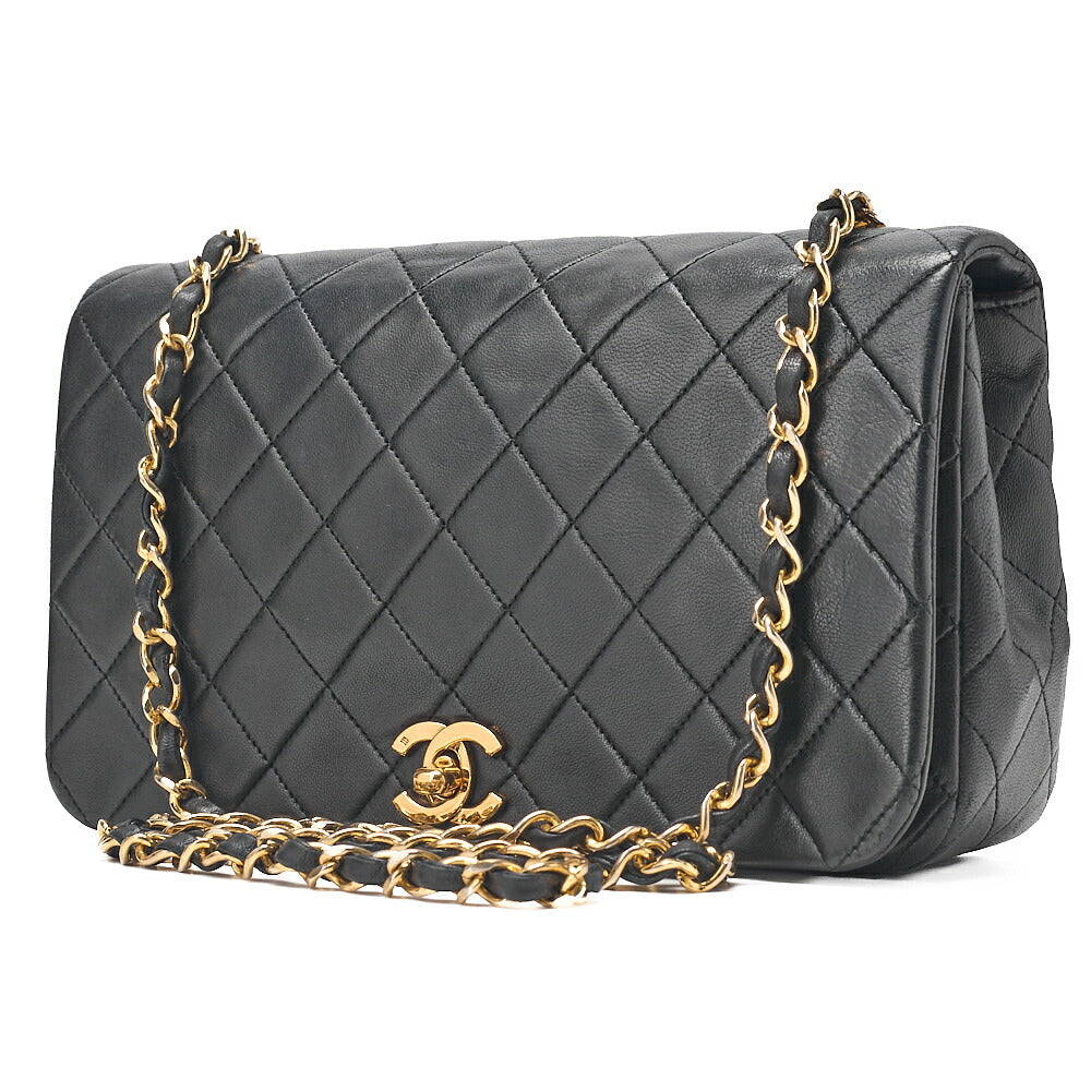 CHANEL Lambskin Matelasse Full Flap 23cm Chain Shoulder Black Gold-Tone Hardware, Pre-Owned
