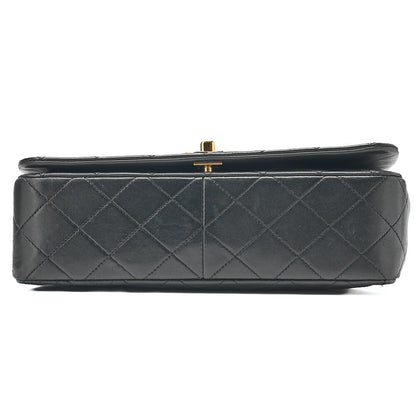CHANEL Lambskin Matelasse Full Flap 23cm Chain Shoulder Black Gold-Tone Hardware, Pre-Owned