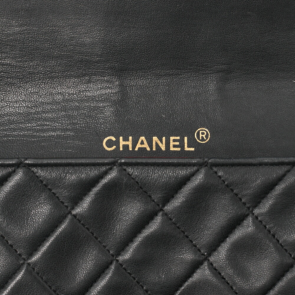 CHANEL Lambskin Matelasse Full Flap 23cm Chain Shoulder Black Gold-Tone Hardware, Pre-Owned