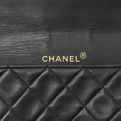 CHANEL Lambskin Matelasse Full Flap 23cm Chain Shoulder Black Gold-Tone Hardware, Pre-Owned