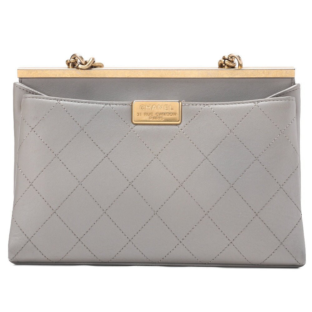 CHANEL Lambskin Matelasse Outside Flap 2WAY Chain Shoulder Gray Gold-Tone Hardware, Pre-Owned